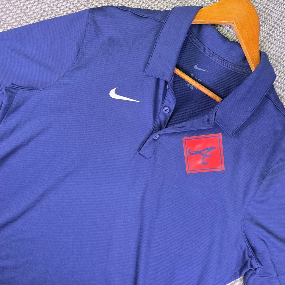 Atlanta Braves Nike Dri-FIT Polo Shirt Mens Large Navy Blue MLB Short Sleeve